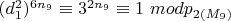 $(d_1^2) ^ {6n_9 }\equiv 3 ^ {2n_9}\equiv 1\ mod p_{2(M_9)} $