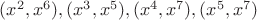 $(x^2, x^6), (x^3, x^5), (x^4, x^7), (x^5, x^7)$