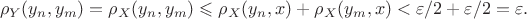 $$\rho_Y(y_n,y_m)=\rho_X(y_n,y_m)\leqslant\rho_X(y_n,x)+\rho_X(y_m,x)<\varepsilon/2+\varepsilon/2=\varepsilon.$$