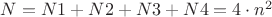 $N=N1+N2+N3+N4=4\cdot n^2$