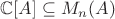 $\mathbb{C}[A] \subseteq M_n(A)$