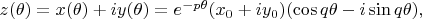 $z(\theta)=x(\theta)+iy(\theta)=e^{-p\theta}(x_0+iy_0)(\cos q\theta-i\sin q\theta),$