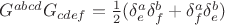 $G^{abcd}G_{cdef}=\frac{1}{2}(\delta_e^a\delta_f^b+\delta_f^a\delta_e^b)$