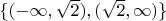 $\{ (-\infty, \sqrt{2}), (\sqrt{2}, \infty) \}$