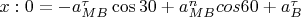 $x:0=-a^{\tau}_{MB}\cos30+a^{n}_{MB}cos60+a^{\tau}_B$