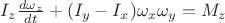 $I_z\frac{d\omega_z}{dt}+(I_y-I_x)\omega_x\omega_y=M_z$