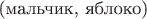 $\text{(мальчик, яблоко)}$