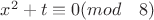 $x^2+t \equiv 0 (mod \quad 8)$