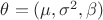 $\theta = (\mu ,\sigma ^2, \beta )$