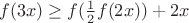 $f(3x)\geq f({1\over 2}f(2x))+2x$