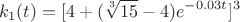 $$k_1 (t)=[4+(\sqrt[3]{15}-4) e^{-0.03t} ]^3$$