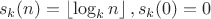 $$s_k(n)=\left\lfloor\log_{k}n\right\rfloor, s_k(0)=0$$