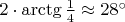 $2\cdot \arctg \frac{1}{4} \approx 28^\circ$