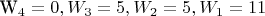 W_4 = 0, W_3 = 5, W_2 = 5, W_1 = 11
