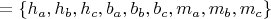 $М = \{h_a, h_b, h_c, b_a, b_b, b_c, m_a, m_b, m_c\}$