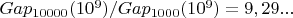 $Gap_{10000}(10^{9}) / Gap_{1000}(10^{9}) = 9,29...$