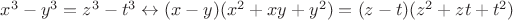 $x^3-y^3=z^3-t^3\leftrightarrow (x-y)(x^2+xy+y^2)=(z-t)(z^2+zt+t^2)$