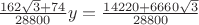 $\frac{162\sqrt3+74}{28800}y=\frac{14220+6660\sqrt3}{28800}$