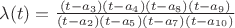 $\lambda(t) = \frac{(t - a_3)(t - a_4)(t - a_8)(t - a_9)}{(t - a_2)(t - a_5)(t - a_7)(t - a_{10})}$ $\lambda(t) = \frac{(t - a_3)(t - a_4)(t - a_8)(t - a_9)}{(t - a_2)(t - a_5)(t - a_7)(t - a_{10})}$