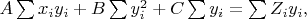 $ A \sum x_i y_i + B \sum y_i^2 + C \sum y_i = \sum Z_i y_i, $