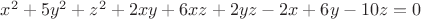 $x^2+5y^2+z^2+2xy+6xz+2yz-2x+6y-10z=0$