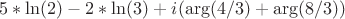 $5*\ln(2) - 2*\ln(3) + i( \arg(4/3) + \arg(8/3) )$
