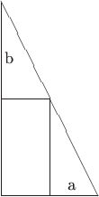 $\begin{picture}(100,200)
\put(0,0){\line(1,0){60}}
\put(0,0){\line(0,1){119}}
\put(0,60){\line(1,0){30}}
\put(30,0){\line(0,1){60}}
\put(60,0){\line(-1,2){60}}
\put(41,4){a}
\put(2,82){b}
\end{picture}$