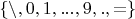 $\{\backslash, 0, 1, ..., 9, . , =\}$