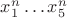 $x_1^n\dots x_5^n$