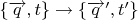 $\{\overrightarrow{q},t\}\to\{\overrightarrow{q}', t'\}$