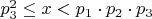 $p^2_3  \leq x<p_1 \cdot p_2 \cdot p_3$