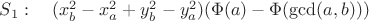 $S_1:\quad(x_b^2-x_a^2+y_b^2-y_a^2)(\Phi(a)-\Phi(\gcd(a,b)))$