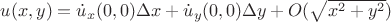 $u(x,y)=\dot{u}_{x}(0,0)\Delta x+\dot{u}_{y}(0,0)\Delta y+O(\sqrt{x^2+y^2})$