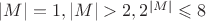 $|M|=1, |M|>2, 2^{|M|} \leqslant 8$