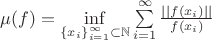 $\mu (f) = \inf\limits_{{\left\lbrace x_i \right\rbrace}_{i=1}^{\infty}\subset\mathbb{N}}\sum\limits_{i=1}^{\infty}\frac{||f(x_i)||}{f(x_i)}$
