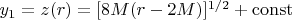 $y_1=z(r)=[8M(r-2M)]^{1/2}+\mathrm{const}$