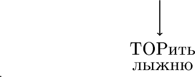 $\tikz[scale=2,transform shape, font=\fontsize{100}\selectfont]{
\draw [->,very  thick] (3.14,1.5) -- (3.14,.8);
\node at (3.2,.55){\text {ТОРить}};
\node at (3.2,.2){\text {лыжню}};
[font=\fontsize{0}\selectfont]\node at (0,0){\text {.}};
}$