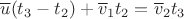 $$\overline u(t_3-t_2)+\overline v_1 t_2=\overline v_2 t_3$$