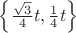 $\left\lbrace\frac{\sqrt{3}}{4} t, \frac{1}{4} t\right\rbrace$