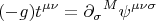 $$ (-g) t^{\mu \nu}=\partial_{\sigma} {}^{M} \psi^{\mu \nu \sigma} $$