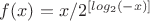 $f(x)=x/2^{[log_2 (-x)]}$