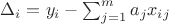 $\Delta _i= y_i - \sum _{j=1}^m a_j x_i_j$