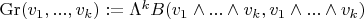 $\mathrm{Gr}(v_1,...,v_k):=\Lambda^kB(v_1\wedge...\wedge v_k,v_1\wedge...\wedge v_k)$
