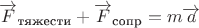 $\overrightarrow{F}_{\text{тяжести}}+\overrightarrow{F}_{\text{сопр}}=m\overrightarrow{a}$