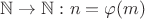 $\mathbb{N} \to \mathbb{N}: n = \varphi(m)$