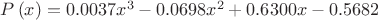 $P\left( x \right)=0.0037{{x}^{3}}-0.0698{{x}^{2}}+0.6300x-0.5682$
