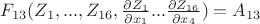 $F_{13} (Z_1, ..., Z_{16}, \frac{\partial Z_1}{\partial x_1} ... \frac{\partial Z_{16}}{\partial x_4})=A_{13}$