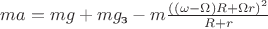 $ m a = m g + m g_\text{з}  - m \frac{((\omega-\Omega) R+\Omega r)^2}{R+r}$
