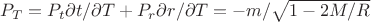 $P_T=P_t\partial t/\partial T+P_r\partial r/\partial T=-m/\sqrt{1-2M/R}$