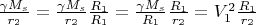 $\frac{\gamma M_s }{r_2 }=\frac{\gamma M_s }{r_2 }\frac{R_1 }{R_1}=\frac{\gamma M_s }{R_1 }\frac{R_1 }{r_2}=V_1^2\frac{R_1 }{r_2}$